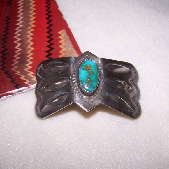 Native American Navajo Sterling Silver Turquoise Hair Clip - Just Needs a Stick - Picture 4 of 6